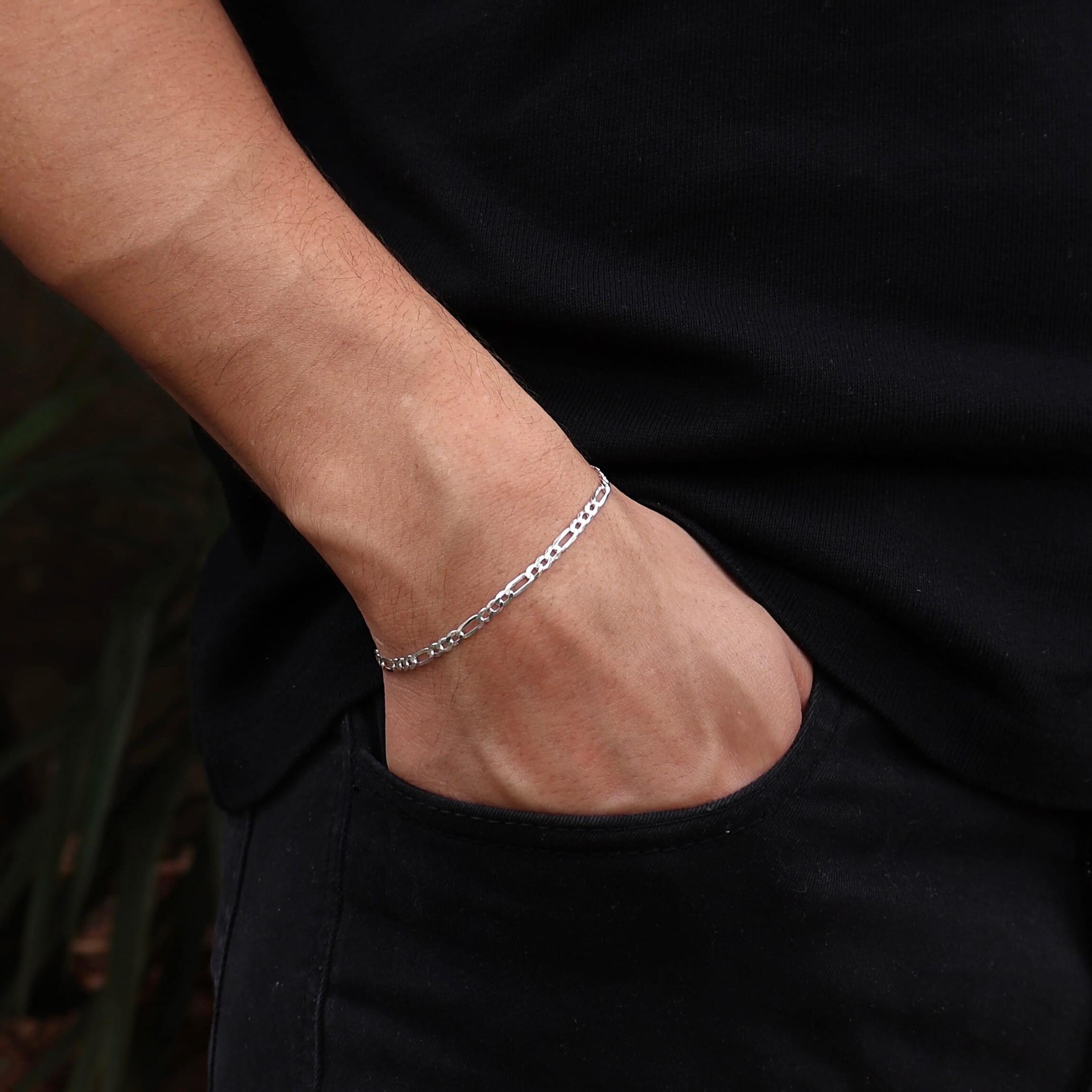 Pulseira Fígaro 3 mm Masculina em Prata 925