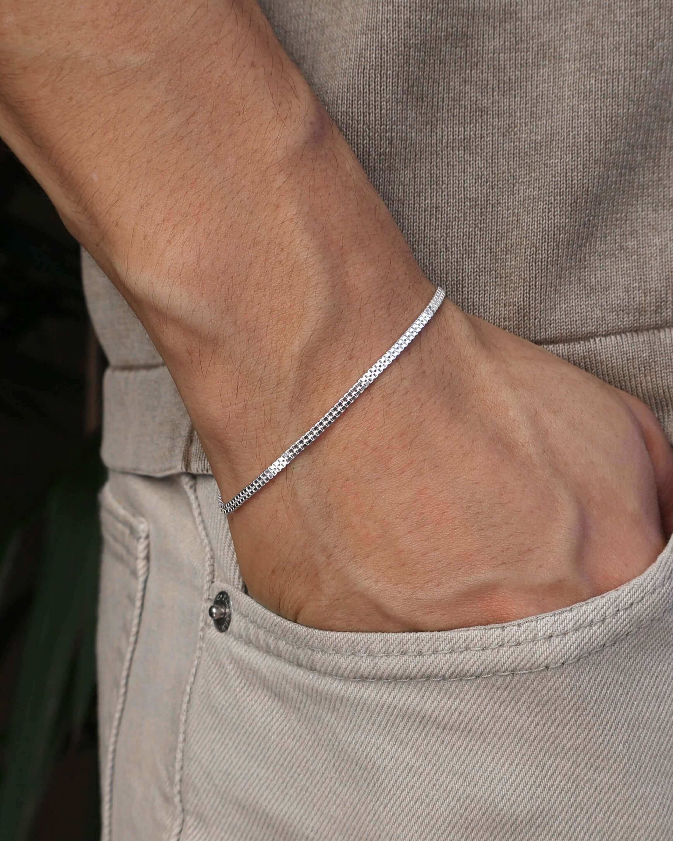 Pulseira Veneziana Dupla Masculina em Prata 925